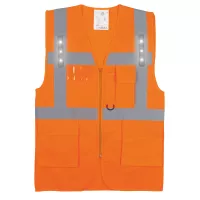 Gilet haute visibilité orange avec LED et poches